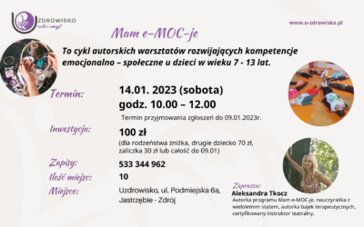 14 stycznia- Mam e-MOC-je. Cykl autorskich warsztatów rozwijających kompetencje emocjonalno – społeczne u dzieci